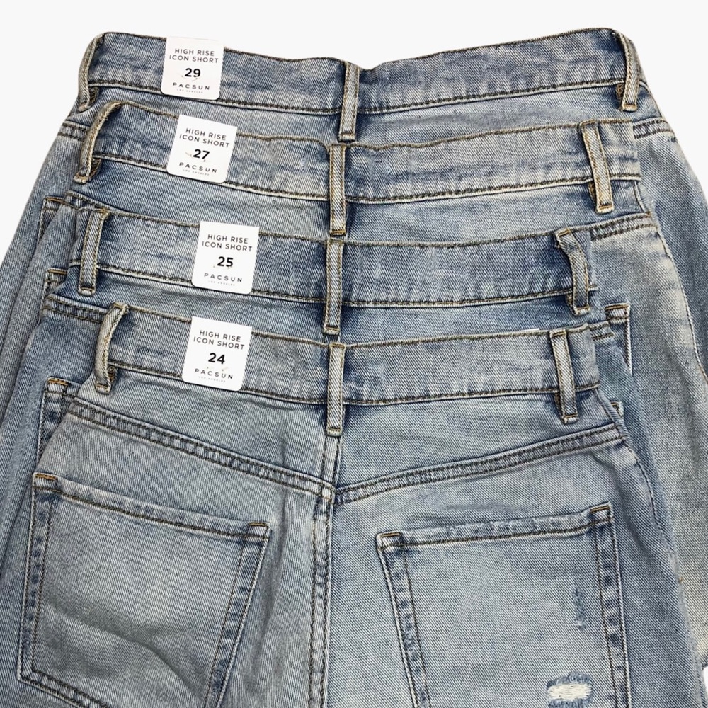 NWT Pacsun Distressed Blue Medium Wash High Rise Icon Denim Jean Shorts - Picture 6 of 7